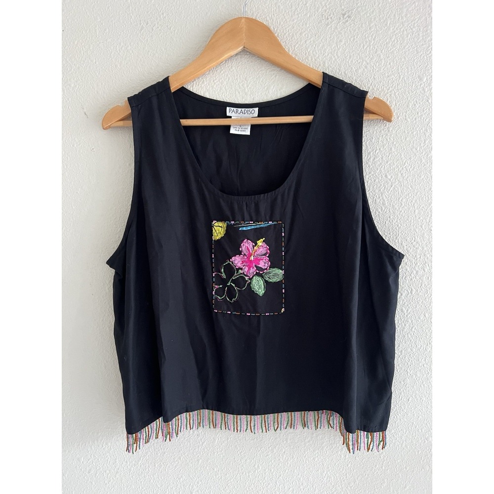 Paradiso Vintage Beaded Fringe Tank Top Size Large Artsy Boho Festival
